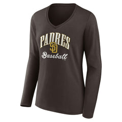 San Diego Padres Women's Victory Script Long Sleeve V-Neck T-Shirt - Brown - MLB Lifestyle