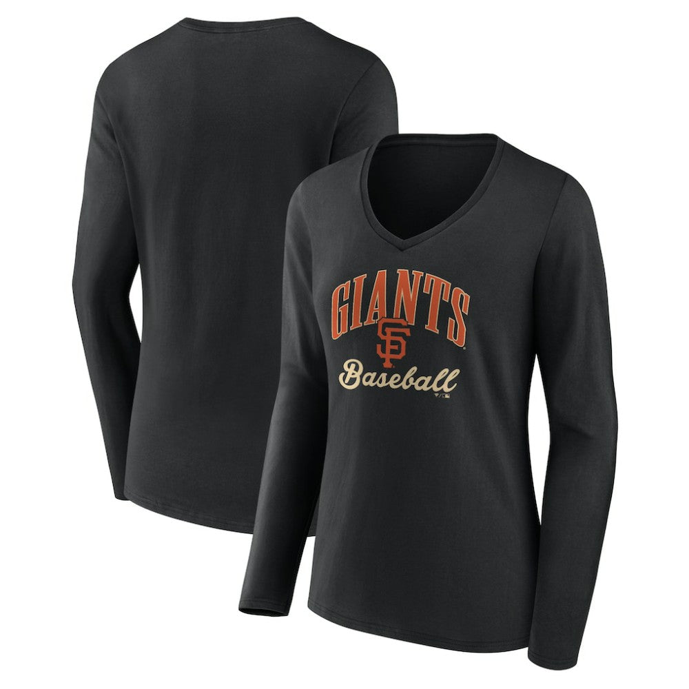 San Francisco Giants Women's Victory Script Long Sleeve V-Neck T-Shirt - Black - MLB on Sale