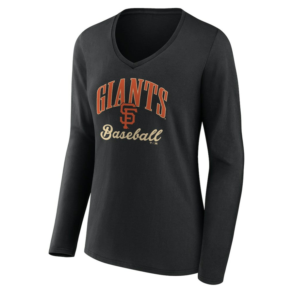 San Francisco Giants Women's Victory Script Long Sleeve V-Neck T-Shirt - Black - MLB on Sale