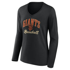 San Francisco Giants Women's Victory Script Long Sleeve V-Neck T-Shirt - Black - MLB on Sale