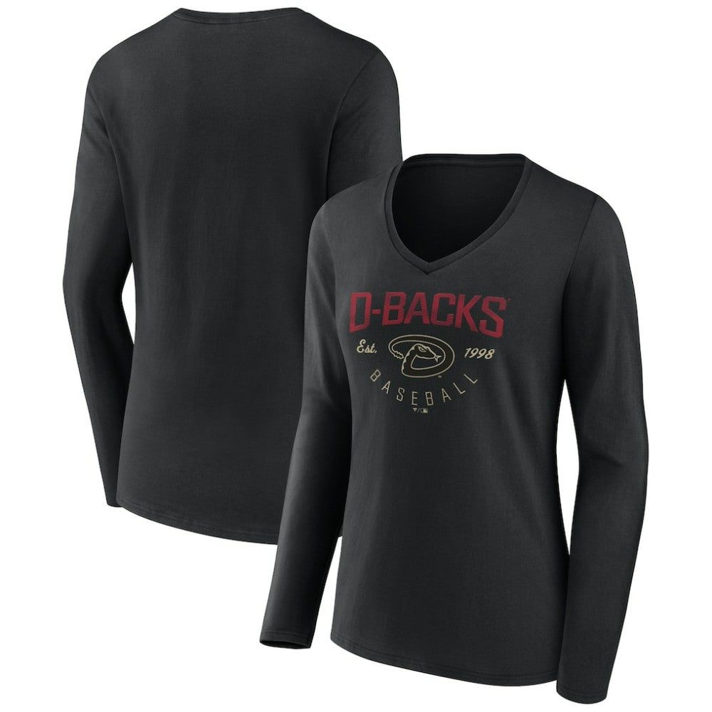 Arizona Diamondbacks Women's Live For It Long Sleeve Long Sleeve V-Neck T-Shirt - Black - MLB Lifestyle