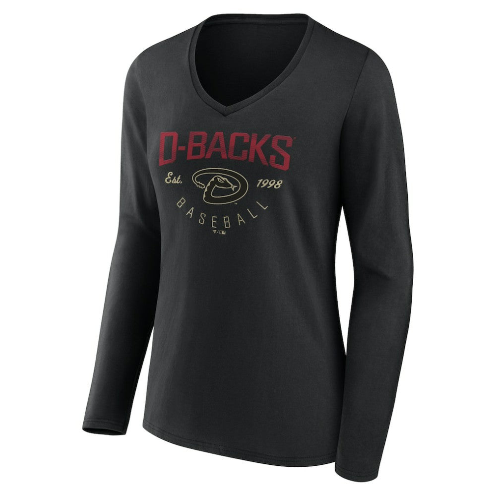 Arizona Diamondbacks Women's Live For It Long Sleeve Long Sleeve V-Neck T-Shirt - Black - MLB Lifestyle