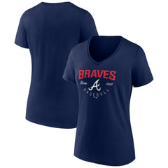 Atlanta Braves Women's Live For It Team V-Neck T-Shirt - Navy - MLB Lifestyle