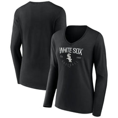 Chicago White Sox Women's Live For It Long Sleeve Long Sleeve V-Neck T-Shirt - Black - MLB Discount