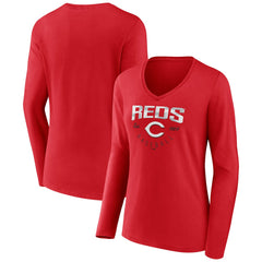 Cincinnati Reds Women's Live For It Long Sleeve Long Sleeve V-Neck T-Shirt - Red - MLB on Sale