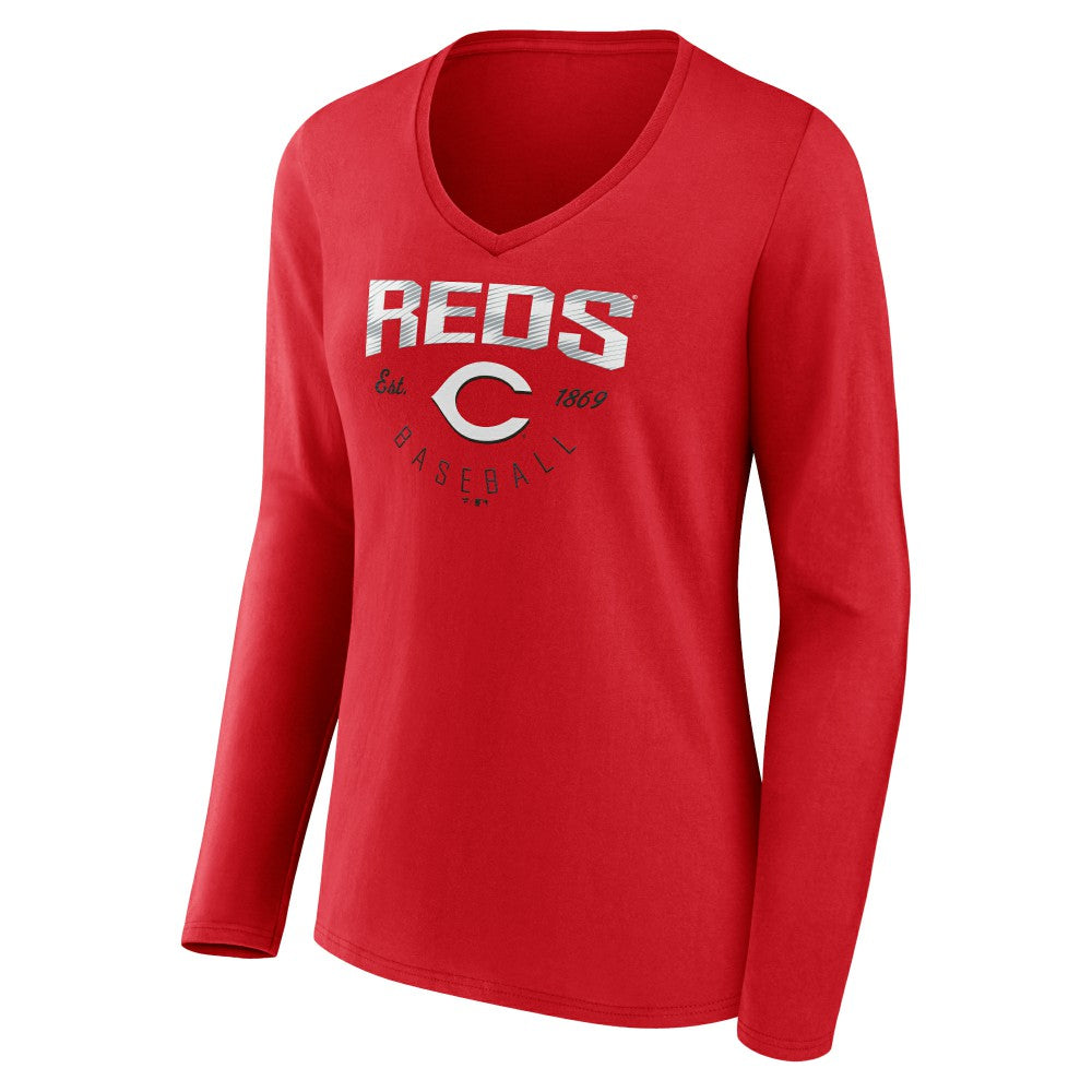 Cincinnati Reds Women's Live For It Long Sleeve Long Sleeve V-Neck T-Shirt - Red - MLB on Sale