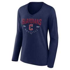 Cleveland Guardians Women's Live For It Long Sleeve Long Sleeve V-Neck T-Shirt - Navy - MLB Discount