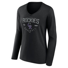 Colorado Rockies Women's Live For It Long Sleeve Long Sleeve V-Neck T-Shirt - Black - MLB Lifestyle