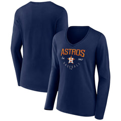 Houston Astros Women's Live For It Long Sleeve Long Sleeve V-Neck T-Shirt - Navy - MLB Sale