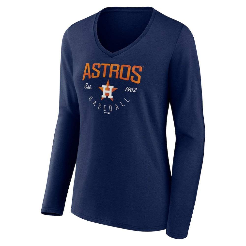 Houston Astros Women's Live For It Long Sleeve Long Sleeve V-Neck T-Shirt - Navy - MLB Sale