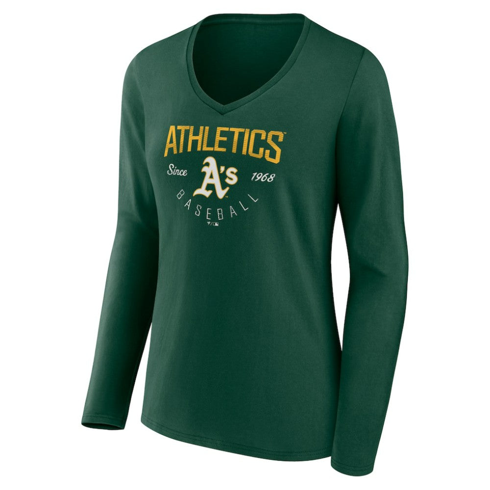 Athletics Women's Live For It Long Sleeve Long Sleeve V-Neck T-Shirt - Green - MLB Lifestyle