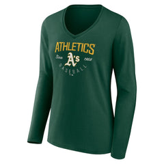 Athletics Women's Live For It Long Sleeve Long Sleeve V-Neck T-Shirt - Green - MLB Lifestyle