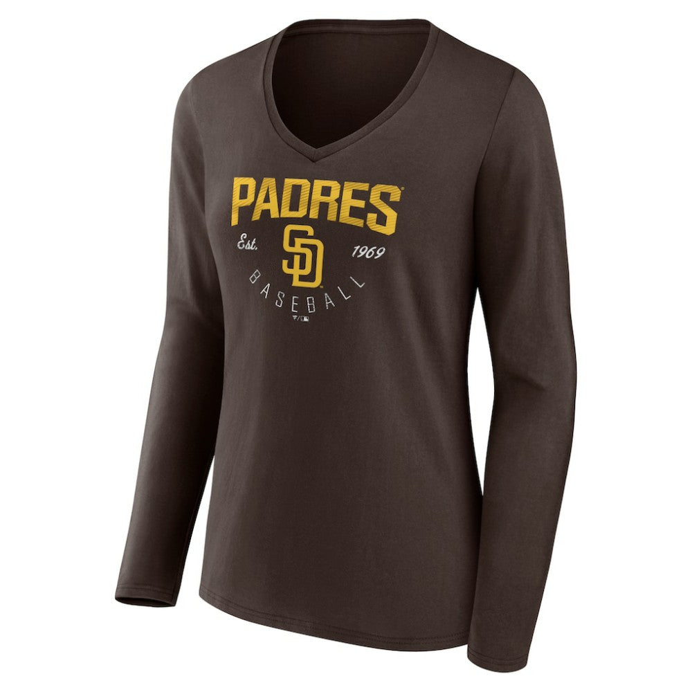 San Diego Padres Women's Live For It Long Sleeve Long Sleeve V-Neck T-Shirt - Brown - MLB Sale