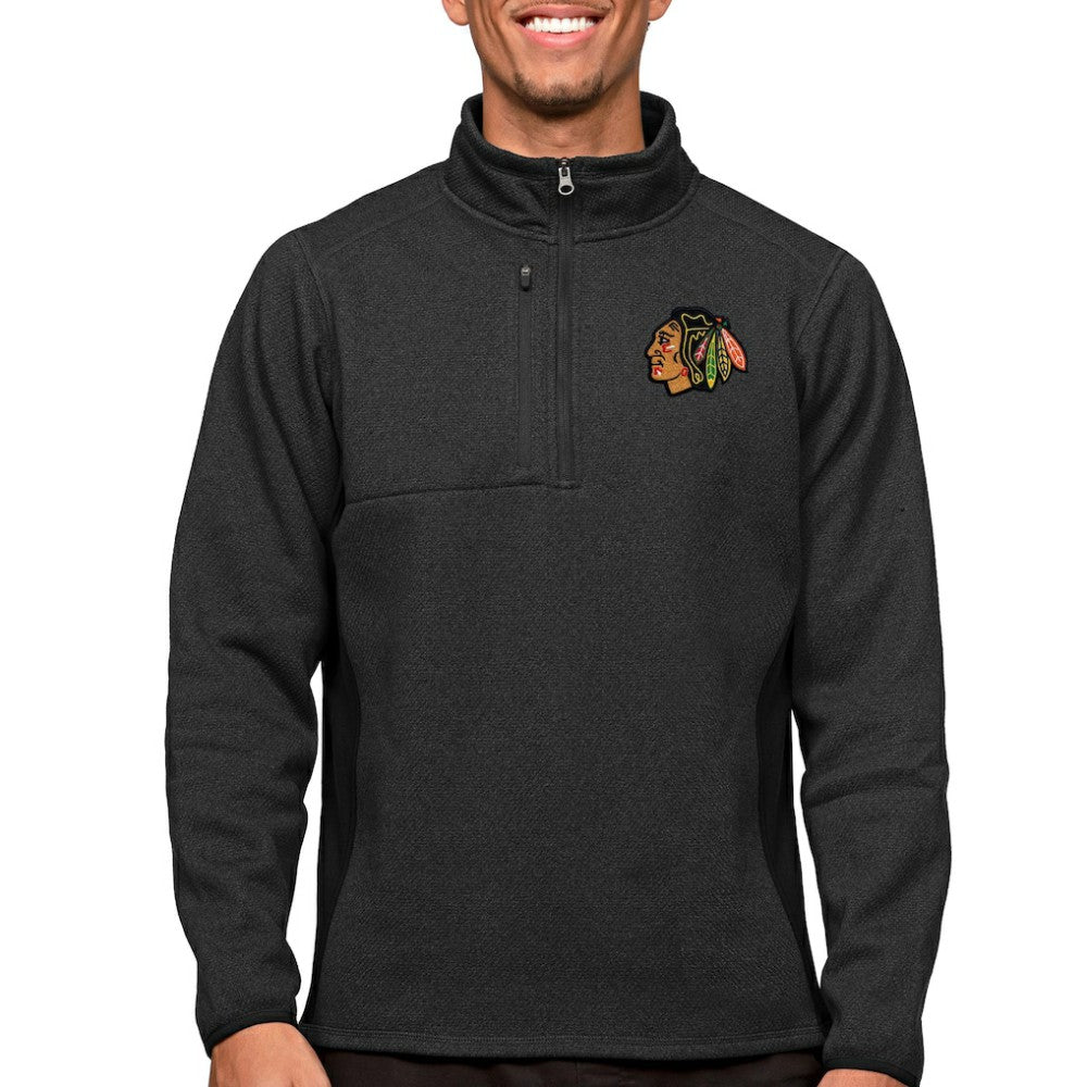Chicago Blackhawks Antigua Course Quarter-Zip Pullover Top - Heather Black - NHL 5082345
