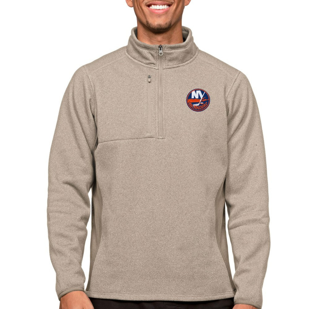 New York Islanders Antigua Course Quarter-Zip Pullover Top - Oatmeal - NHL 5082403