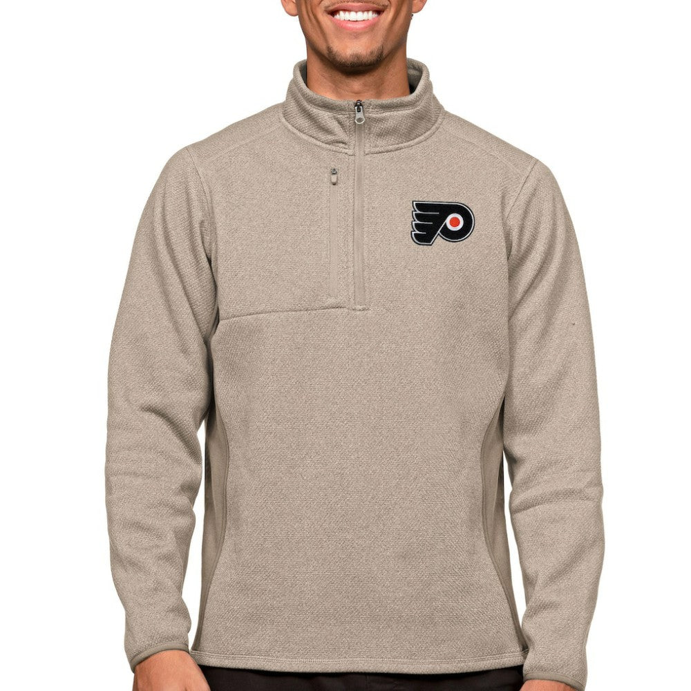 Philadelphia Flyers Antigua Course Quarter-Zip Pullover Top - Oatmeal - NHL 5082416