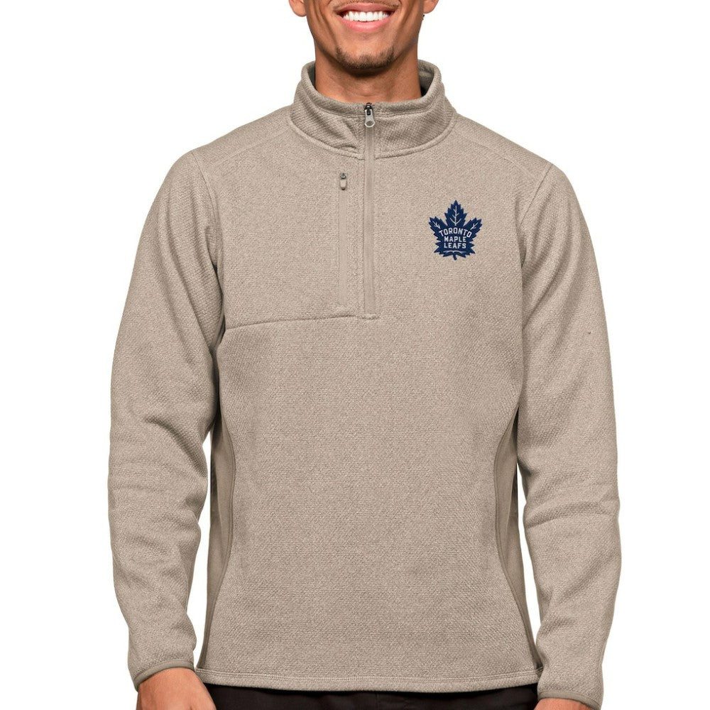 Toronto Maple Leafs Antigua Course Quarter-Zip Pullover Top - Oatmeal - NHL 5082444