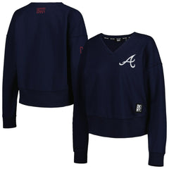 Atlanta Braves DKNY Sport Women's Lily V-Neck Pullover Sweatshirt - Navy - MLB Lifestyle