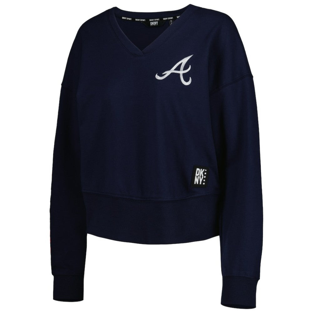 Atlanta Braves DKNY Sport Women's Lily V-Neck Pullover Sweatshirt - Navy - MLB Lifestyle