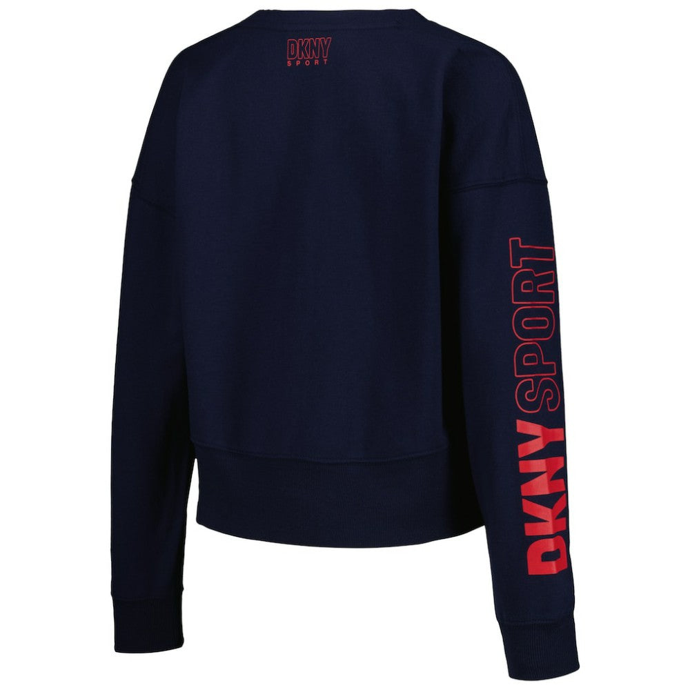 Atlanta Braves DKNY Sport Women's Lily V-Neck Pullover Sweatshirt - Navy - MLB Lifestyle