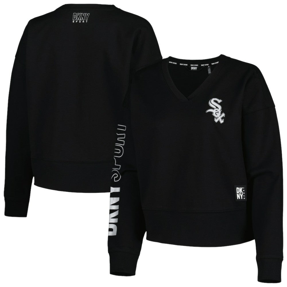 Chicago White Sox DKNY Sport Women's Lily V-Neck Pullover Sweatshirt - Black - MLB on Sale