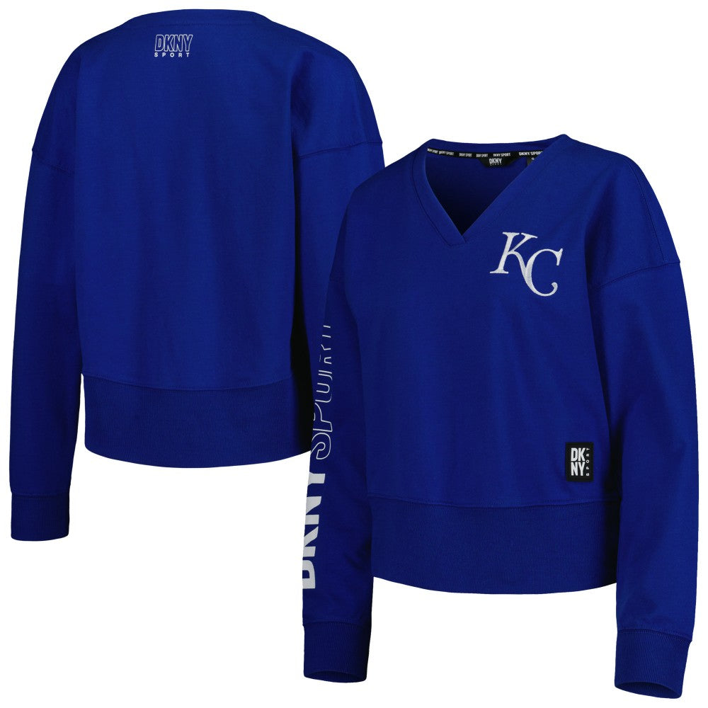 Kansas City Royals DKNY Sport Women's Lily V-Neck Pullover Sweatshirt - Royal - MLB on Sale