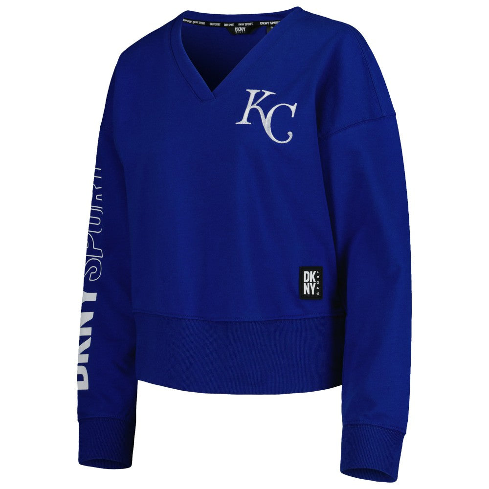 Kansas City Royals DKNY Sport Women's Lily V-Neck Pullover Sweatshirt - Royal - MLB on Sale