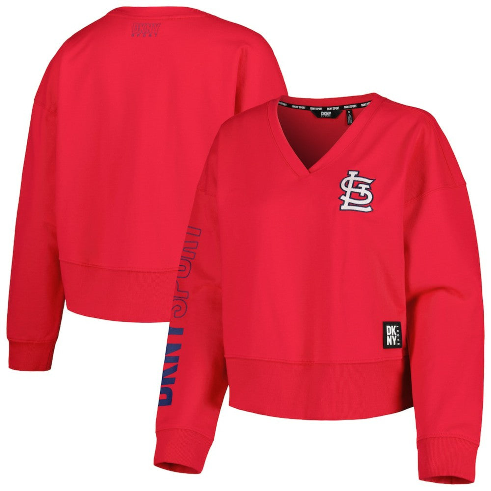 St. Louis Cardinals DKNY Sport Women's Lily V-Neck Pullover Sweatshirt - Red - MLB Sale