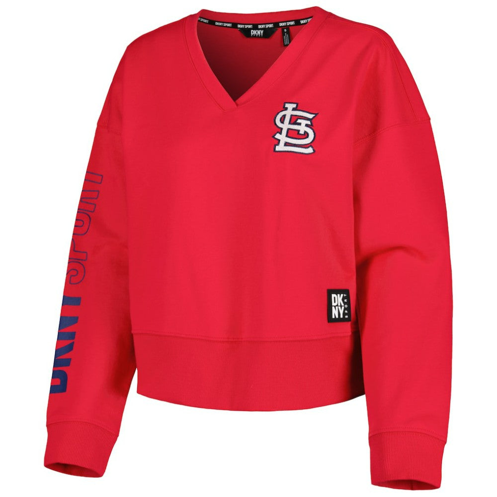 St. Louis Cardinals DKNY Sport Women's Lily V-Neck Pullover Sweatshirt - Red - MLB Sale