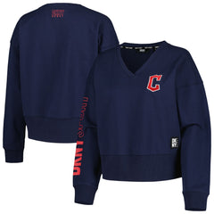 Cleveland Guardians DKNY Sport Women's Lily V-Neck Pullover Sweatshirt - Navy - MLB on Sale