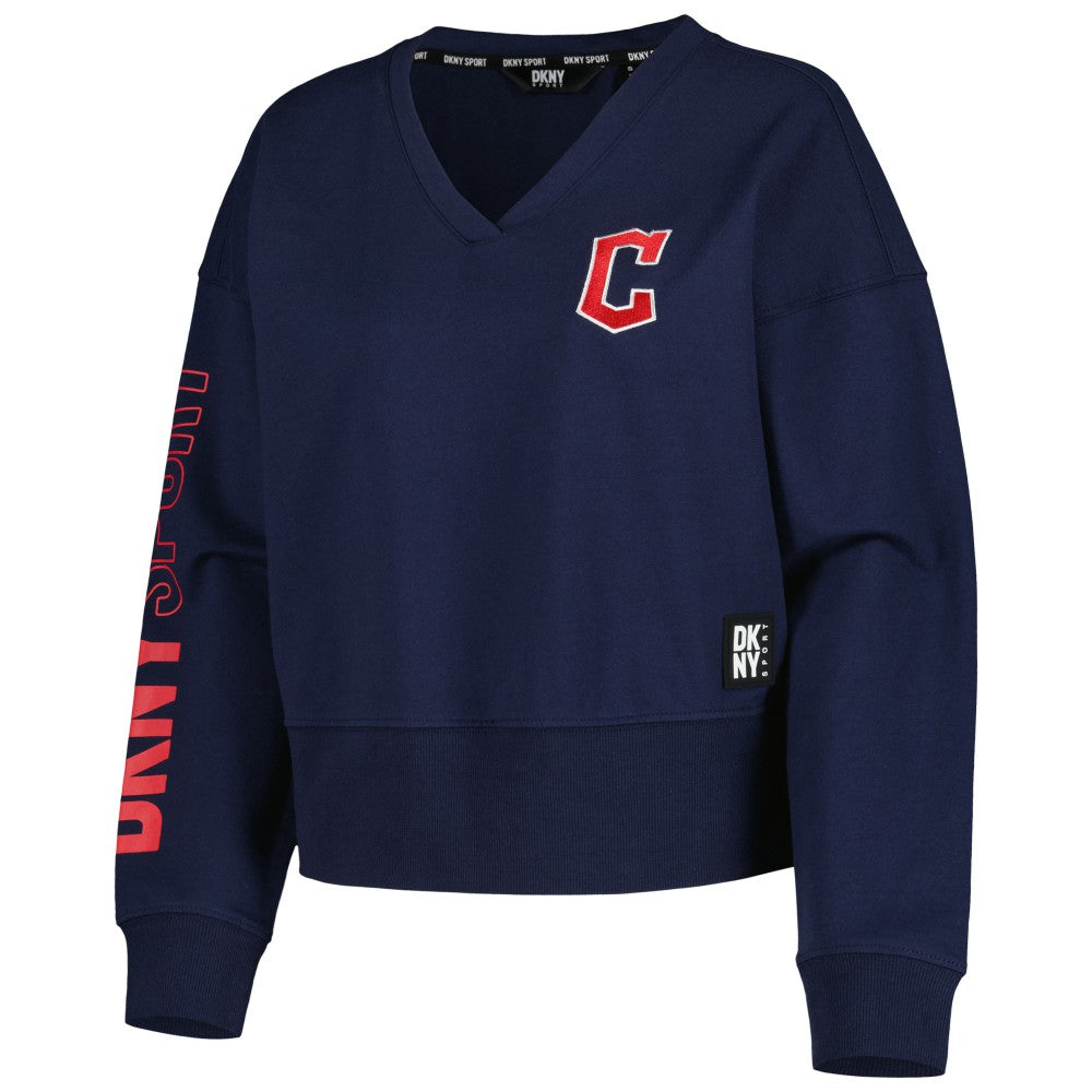 Cleveland Guardians DKNY Sport Women's Lily V-Neck Pullover Sweatshirt - Navy - MLB on Sale