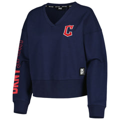 Cleveland Guardians DKNY Sport Women's Lily V-Neck Pullover Sweatshirt - Navy - MLB on Sale
