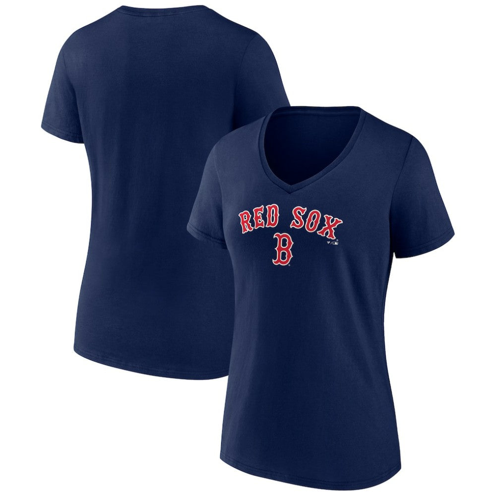 Boston Red Sox Women's Lockup V-Neck T-Shirt - Navy - MLB Sale