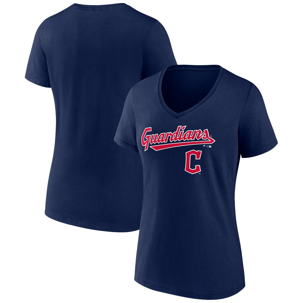 Cleveland Guardians Women's Lockup V-Neck T-Shirt - Navy - MLB Lifestyle