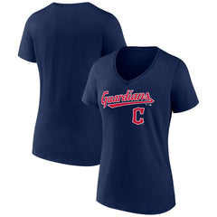Cleveland Guardians Women's Lockup V-Neck T-Shirt - Navy - MLB Lifestyle