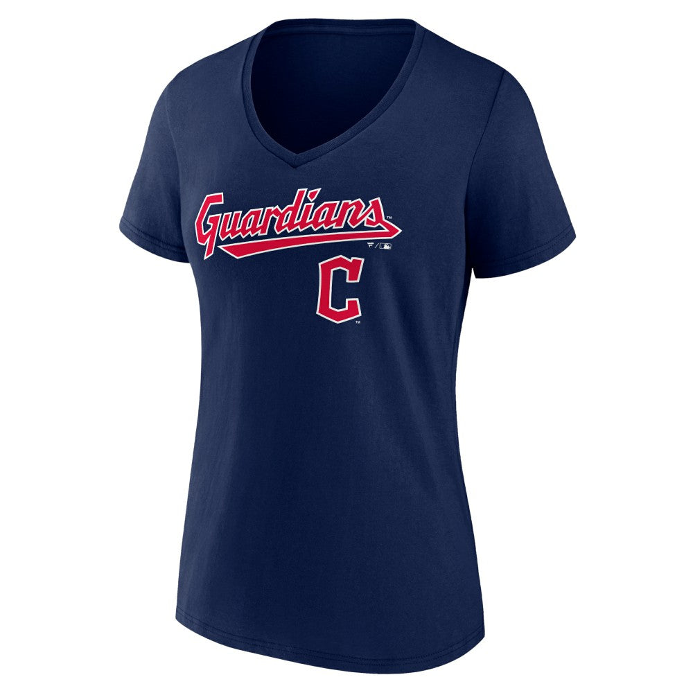 Cleveland Guardians Women's Lockup V-Neck T-Shirt - Navy - MLB Lifestyle