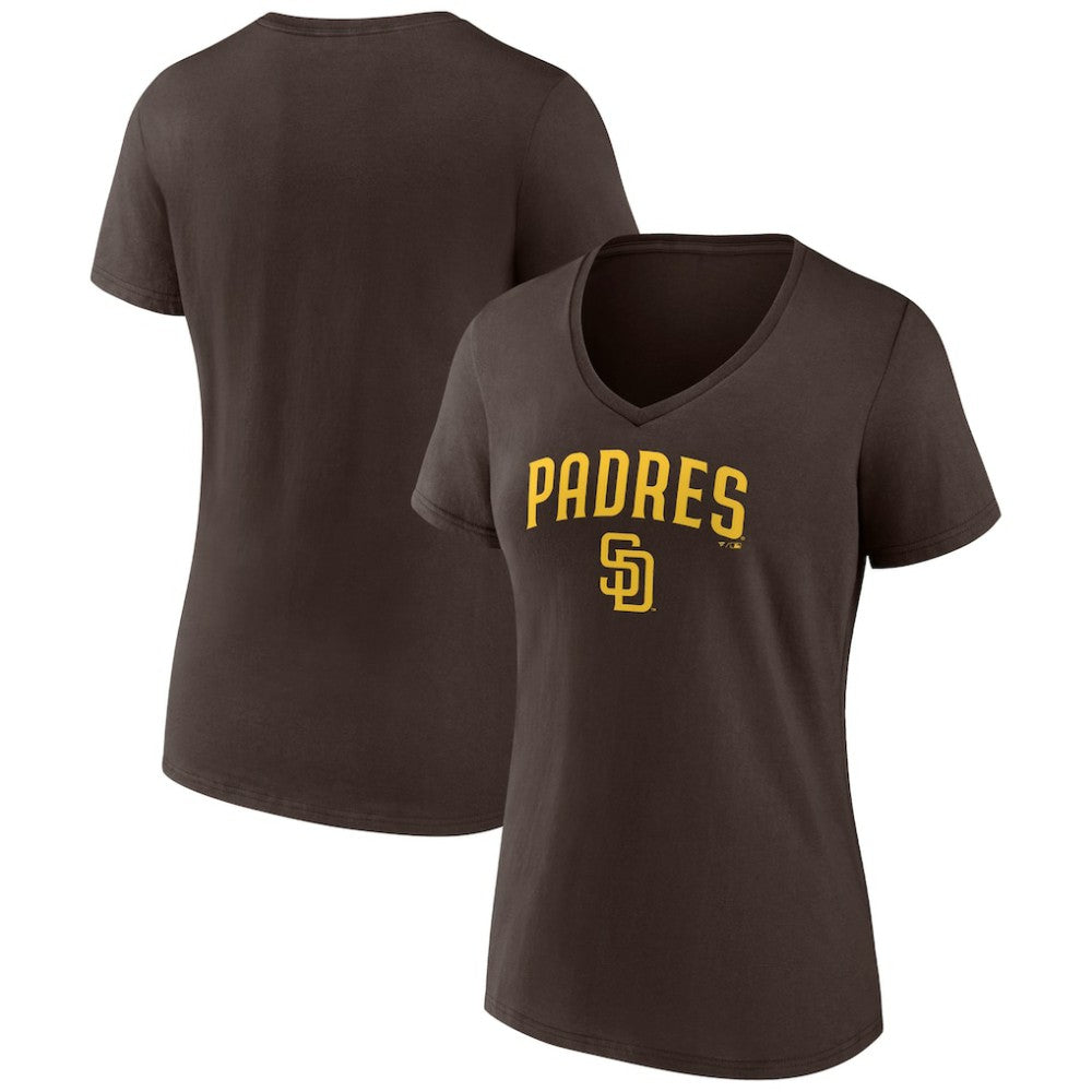 San Diego Padres Women's Lockup V-Neck T-Shirt - Brown - MLB Discount