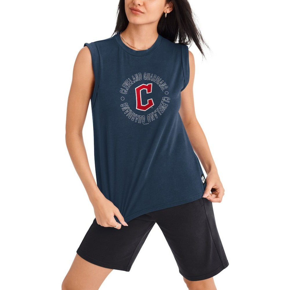 Cleveland Guardians DKNY Sport Women's Madison Tri-Blend Tank Top - Navy - MLB Lifestyle