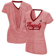 Los Angeles Angels Touch Women's Halftime Back Wrap Top V-Neck T-Shirt - Red - MLB Lifestyle