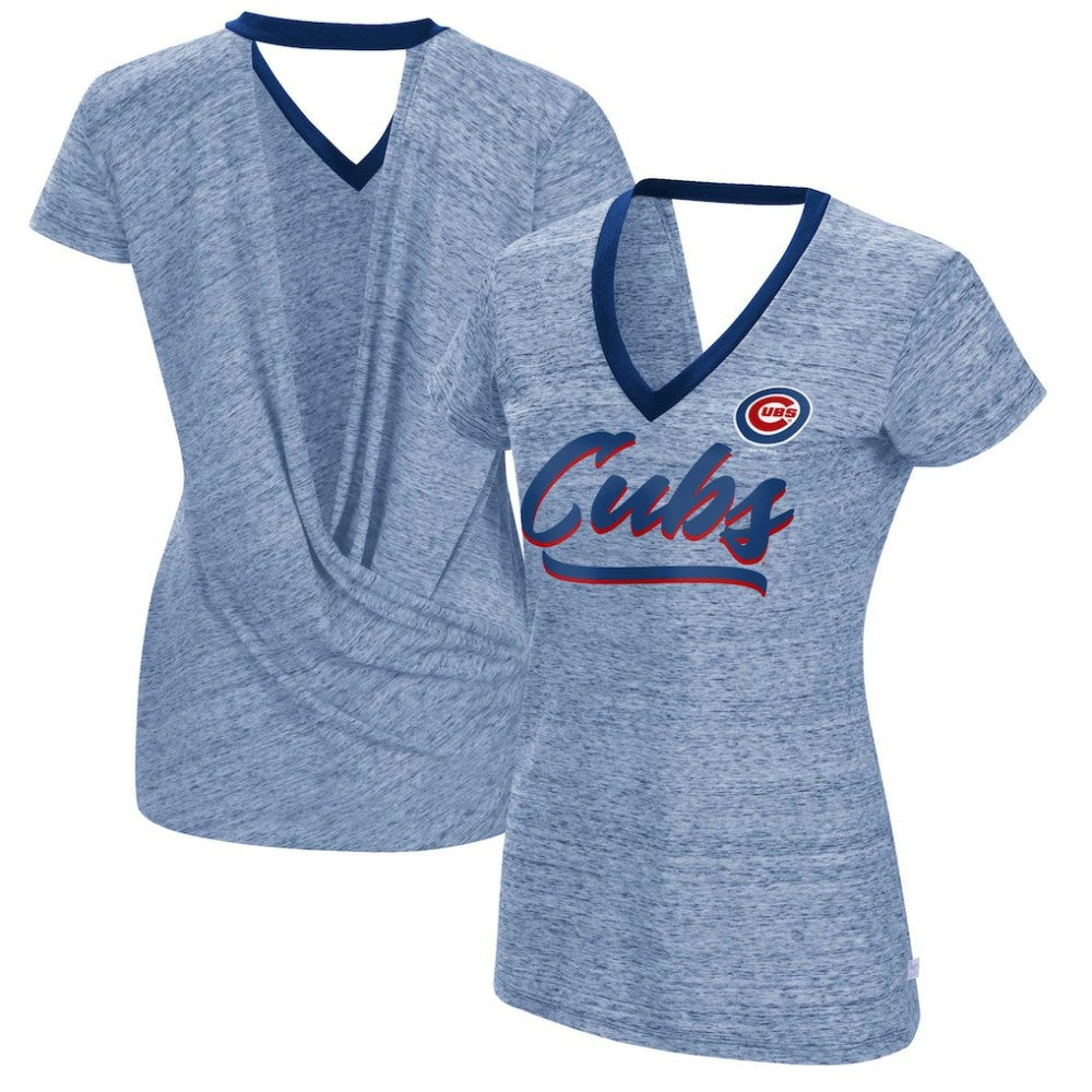 Chicago Cubs Touch Women's Halftime Back Wrap Top V-Neck T-Shirt - Royal - MLB Sale