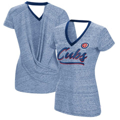 Chicago Cubs Touch Women's Halftime Back Wrap Top V-Neck T-Shirt - Royal - MLB Sale