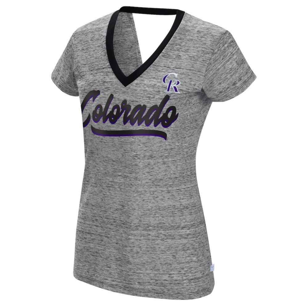 Colorado Rockies Touch Women's Halftime Back Wrap Top V-Neck T-Shirt - Black - MLB Sale