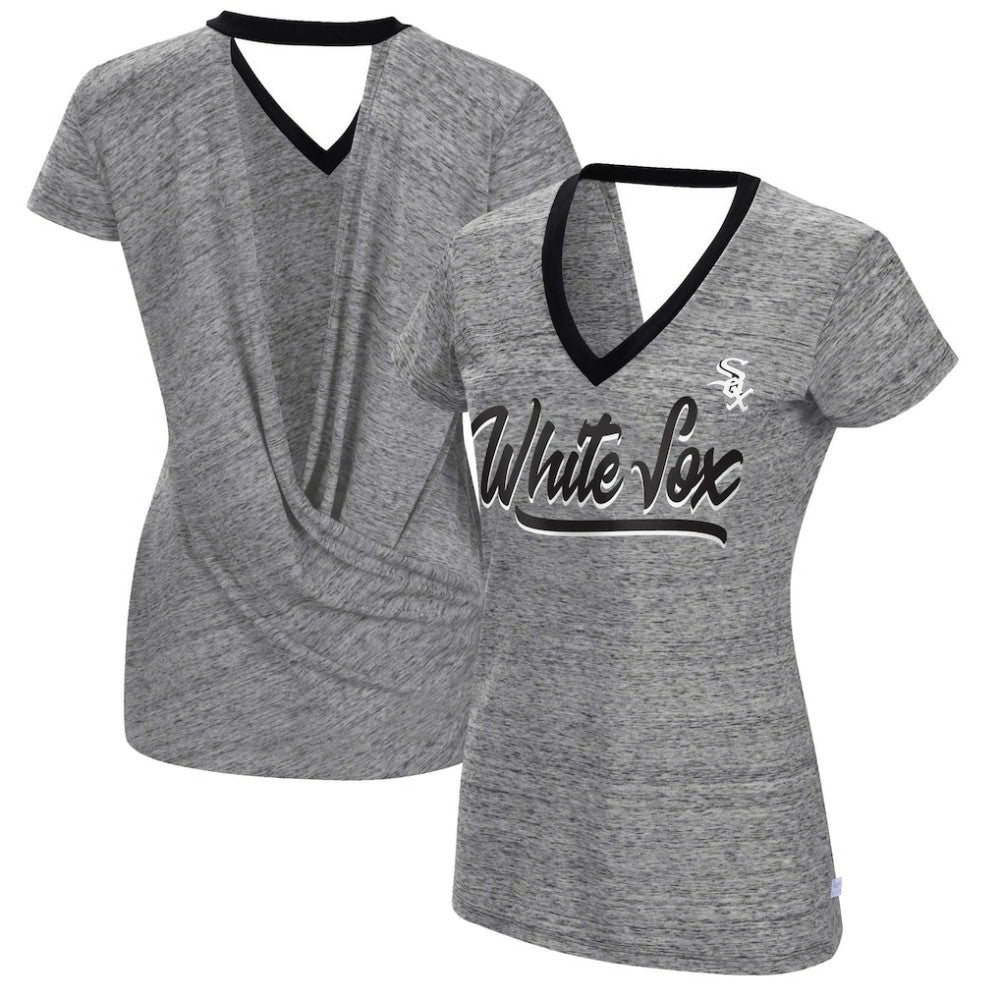 Chicago White Sox Touch Women's Halftime Back Wrap Top V-Neck T-Shirt - Black - MLB Lifestyle