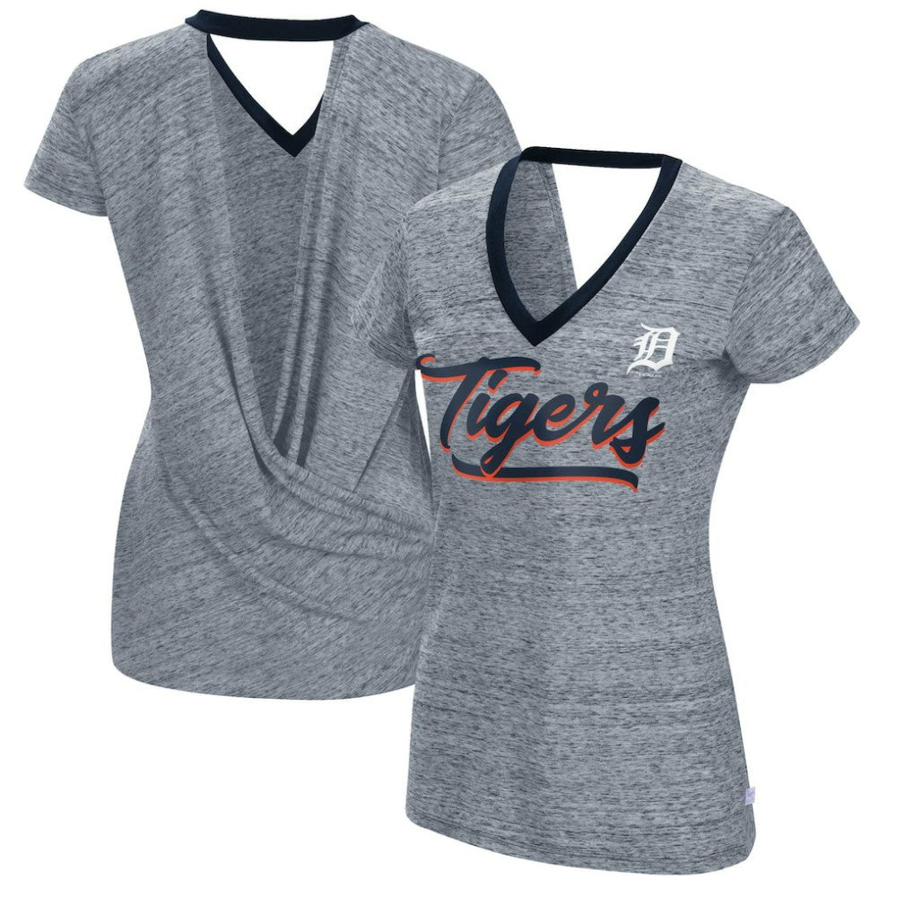 Detroit Tigers Touch Women's Halftime Back Wrap Top V-Neck T-Shirt - Navy - MLB Lifestyle