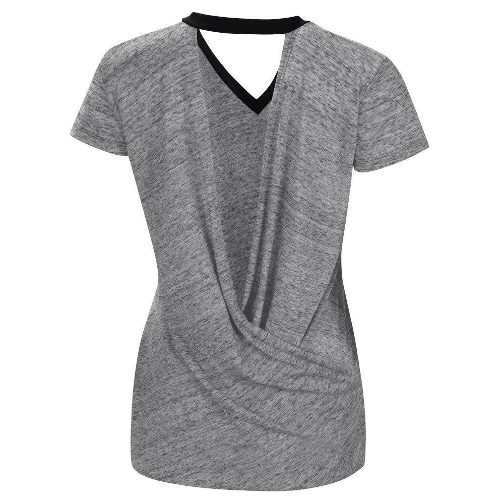 Miami Marlins Touch Women's Halftime Back Wrap Top V-Neck T-Shirt - Black - MLB Discount