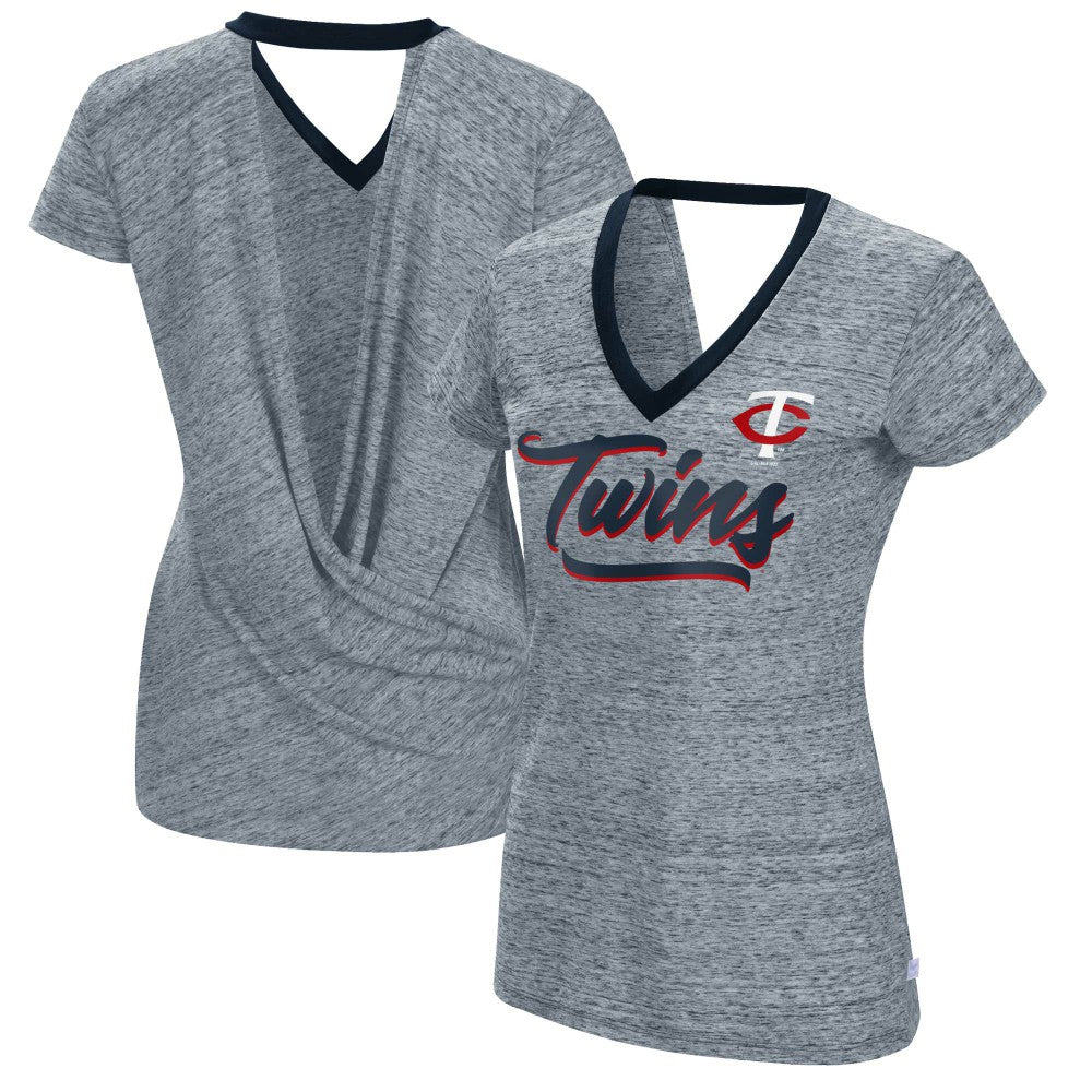 Minnesota Twins Touch Women's Halftime Back Wrap Top V-Neck T-Shirt - Navy - MLB on Sale