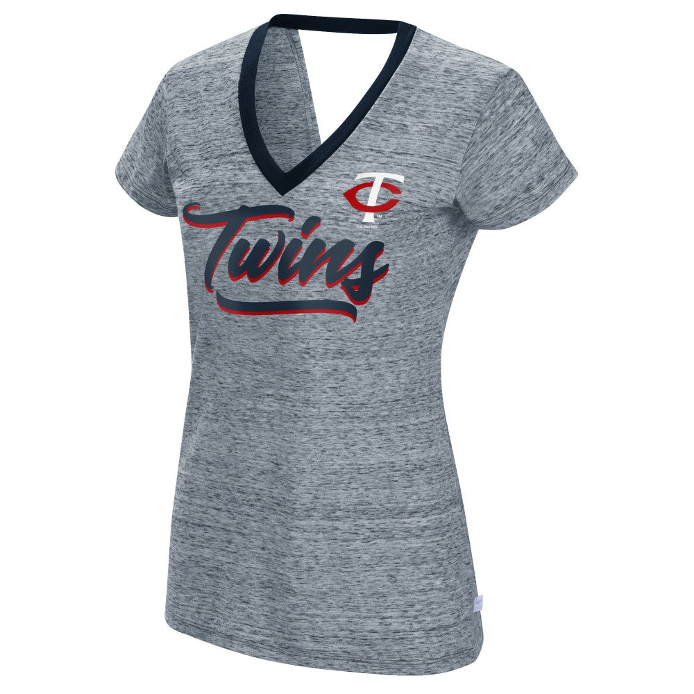 Minnesota Twins Touch Women's Halftime Back Wrap Top V-Neck T-Shirt - Navy - MLB on Sale