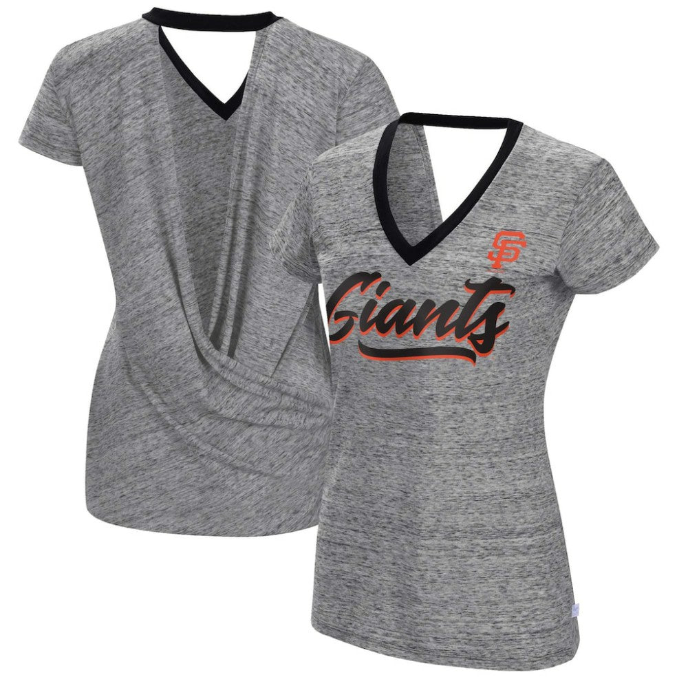 San Francisco Giants Touch Women's Halftime Back Wrap Top V-Neck T-Shirt - Black - MLB Discount
