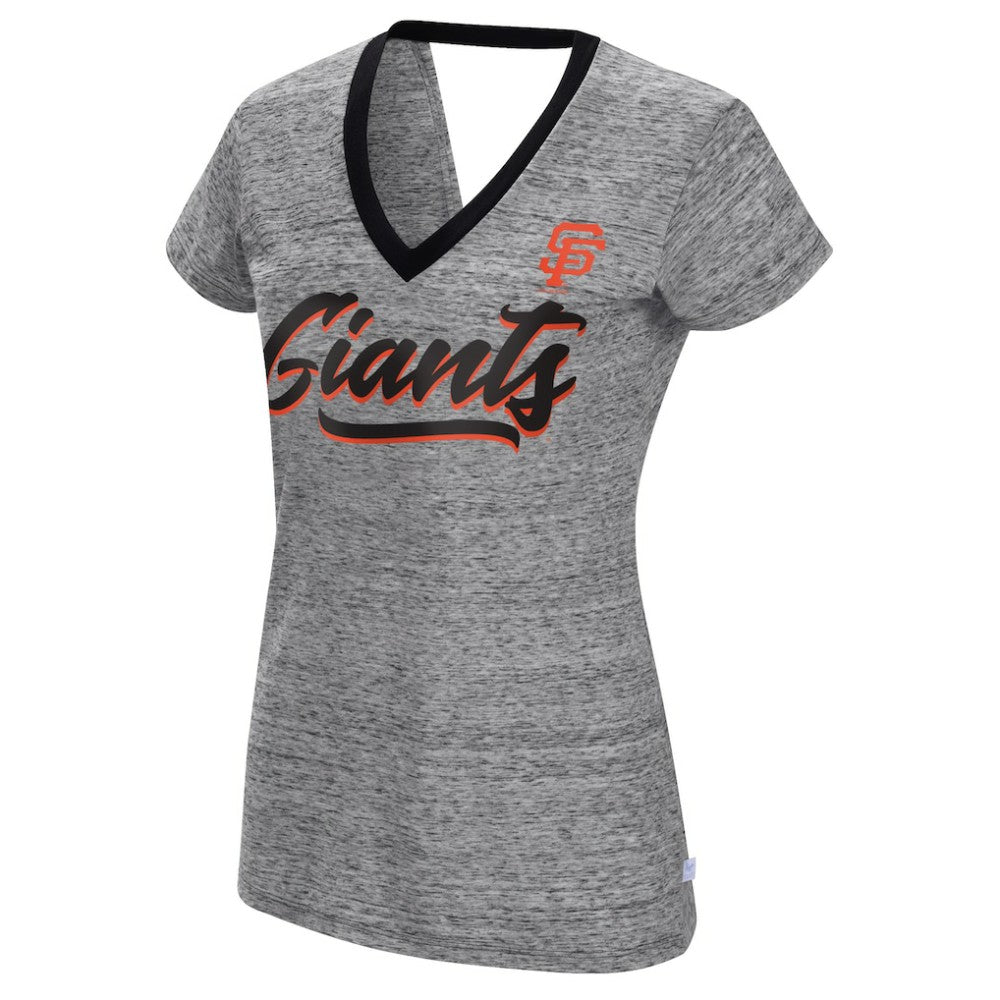 San Francisco Giants Touch Women's Halftime Back Wrap Top V-Neck T-Shirt - Black - MLB Discount