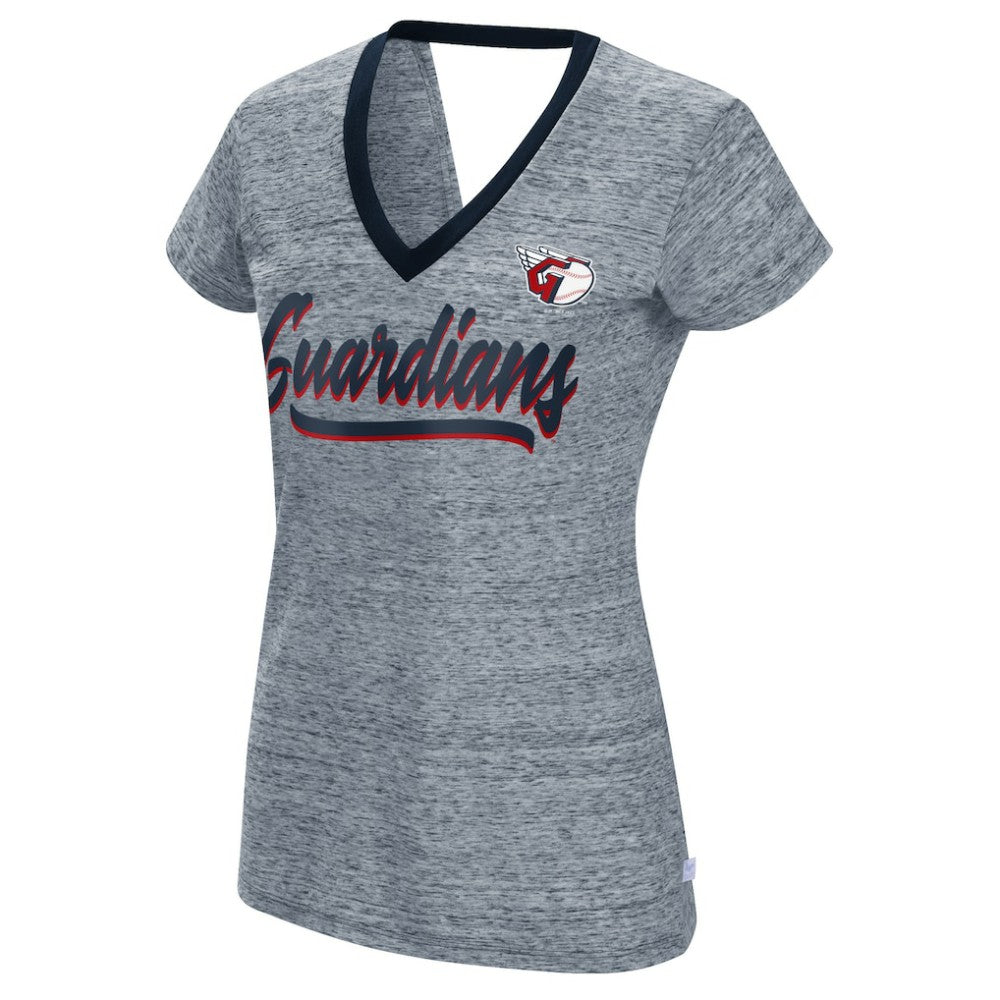 Cleveland Guardians Touch Women's Halftime Back Wrap Top V-Neck T-Shirt - Navy - MLB Sale